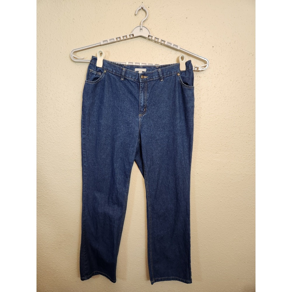 Woman Within 18W Tall Blue Straight Leg Jeans High Rise Elastic Back 100% Cotton